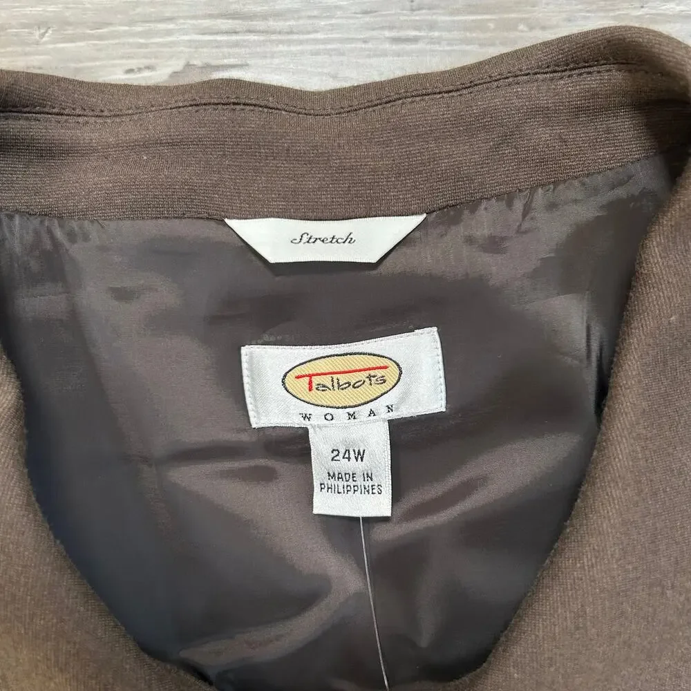 Talbots Woman Jacket Brown Stretch Cropped Swing Fit 3/4 Sleeve 24W Vintage